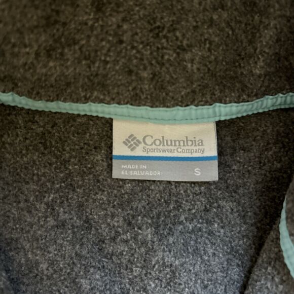 Columbia Women's Vest Sz S Fleece PFG Embroidered Gray w/ Turquoise Full Zip - Picture 6 of 7